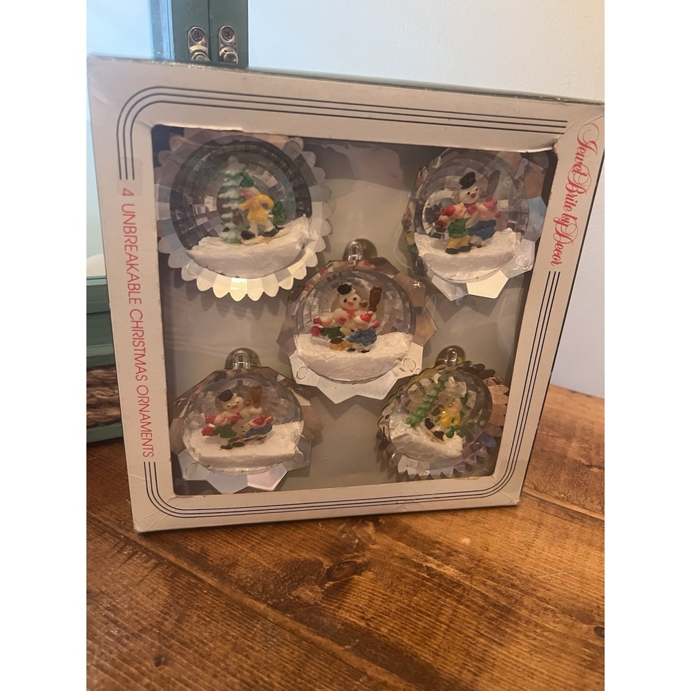 Vintage Jewelbrite by Decor Diorama Disco Ball Ornament Box Set Snowman Elves